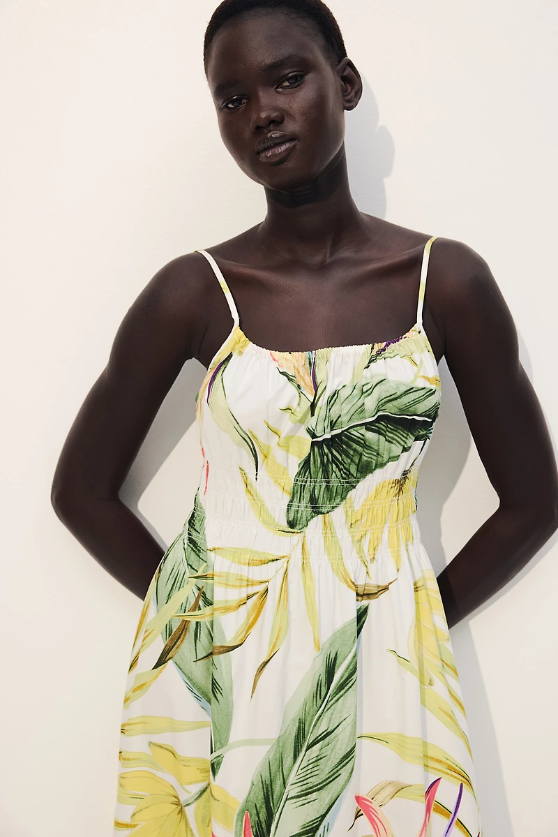 Smocked-Detail Poplin Dress