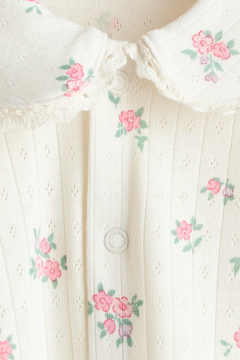 Cotton Pajama Jumpsuit with Collar