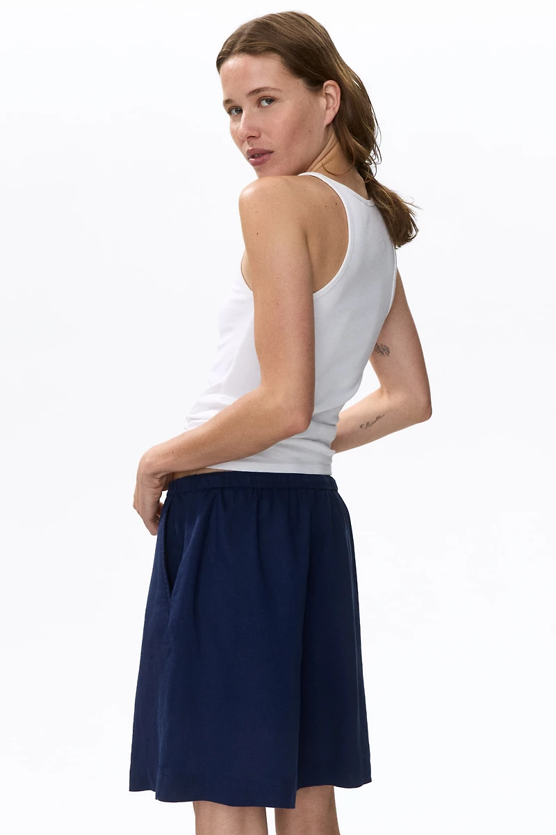 Linen-Blend Drawstring Shorts