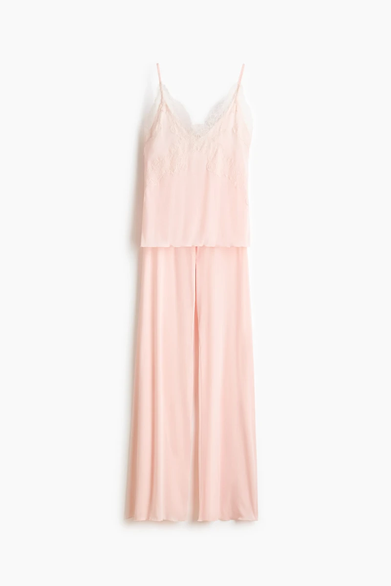 Lace-Trimmed Jersey Pajamas