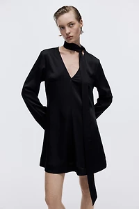 Scarf-Detail Satin Dress