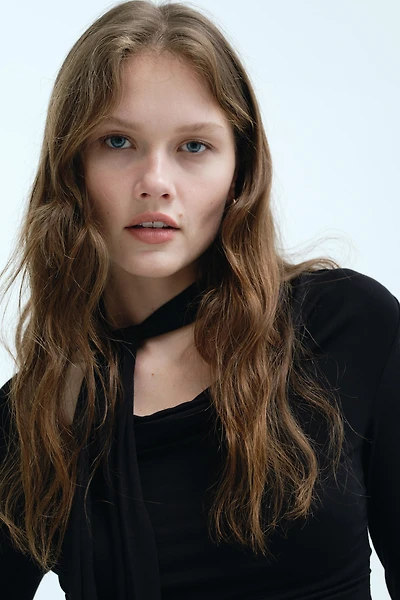 Draped Scarf-Detail Top