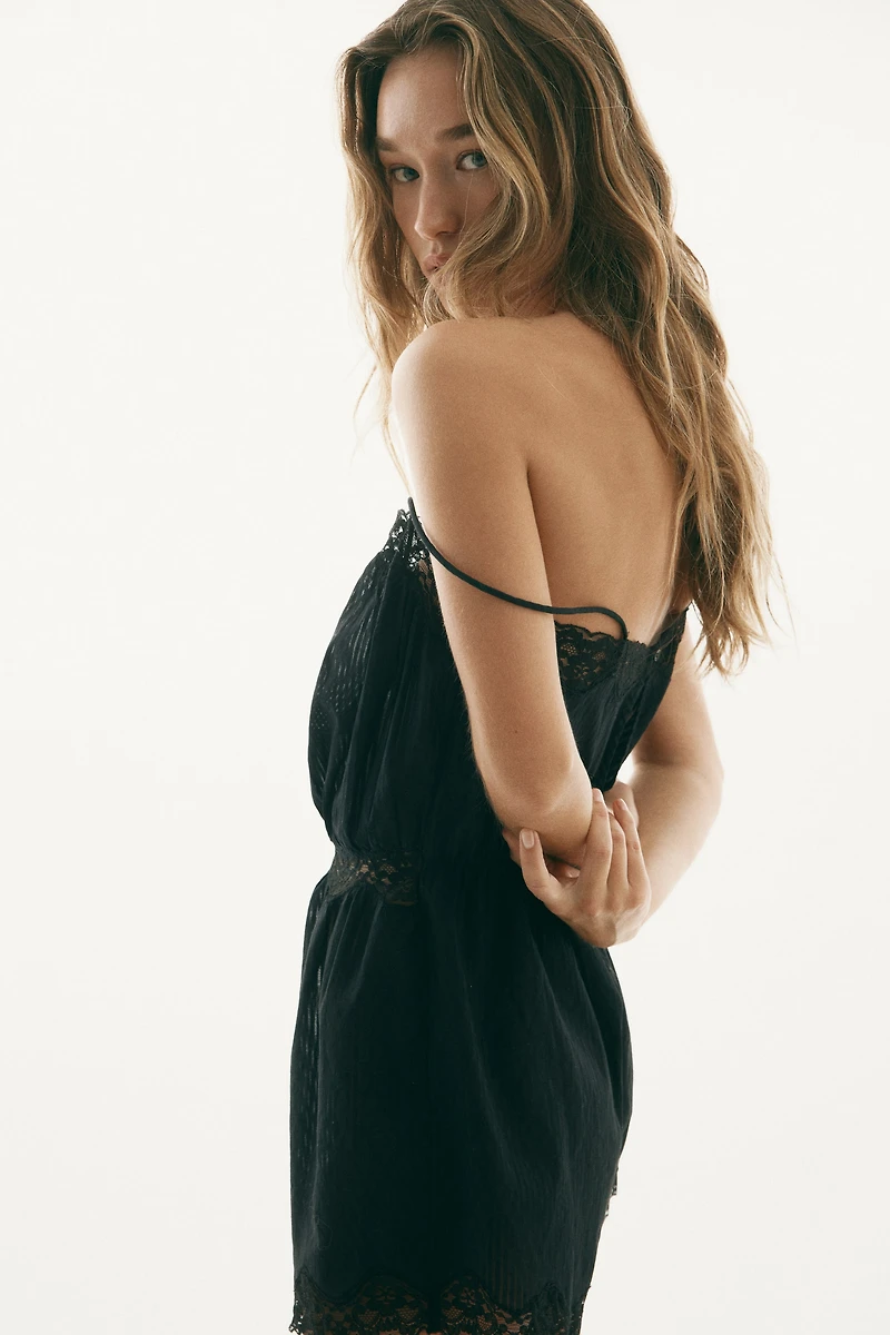 Lace-Trimmed Pajama Romper