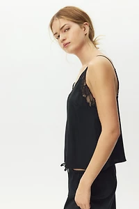 Lace-Trimmed Satin Pajama Top