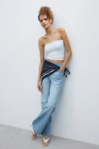 Straight High Waist Scarf-Detail Jeans