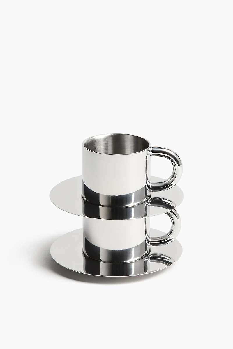 Stainless Steel Espresso Cup and Saucer