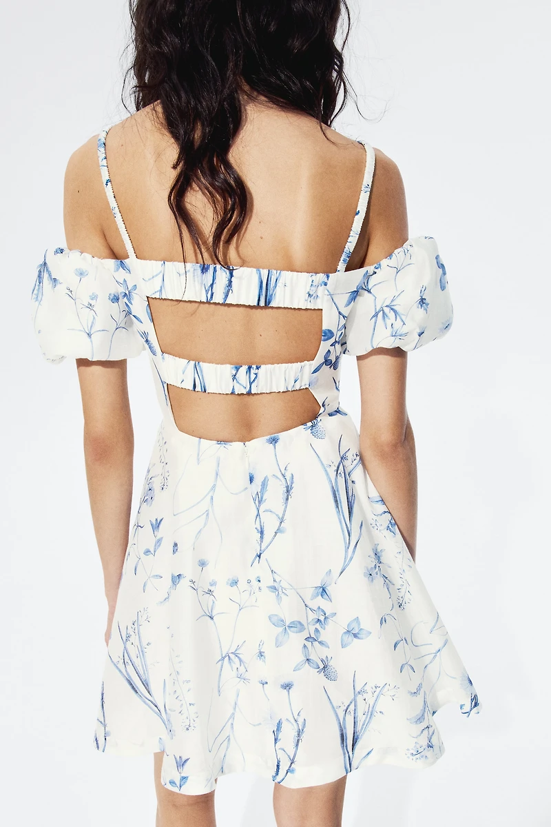 Linen-Blend Open-Shoulder Dress