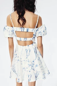 Linen-Blend Open-Shoulder Dress