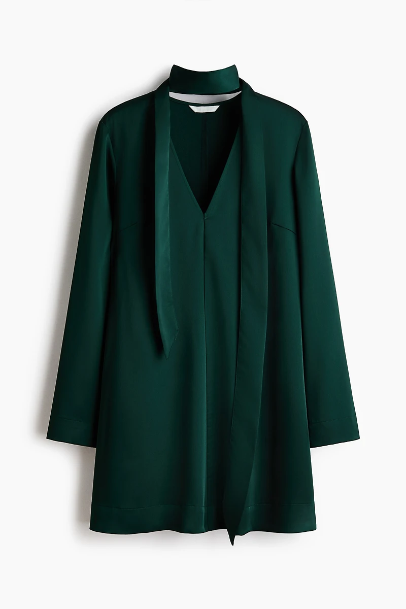 Scarf-Detail Satin Dress