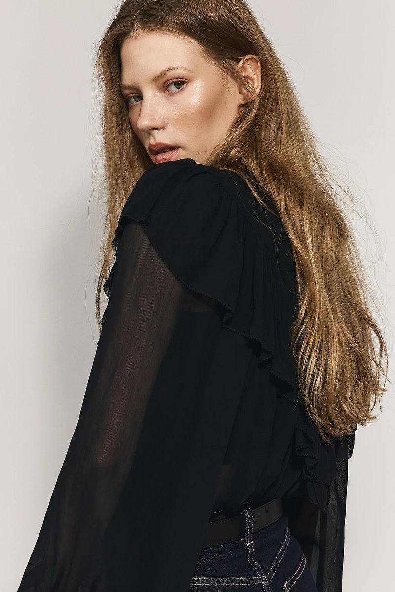 Ruffle-Trimmed Chiffon Blouse