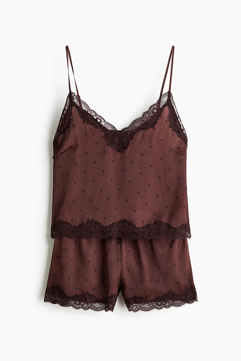 Lace-Trimmed Satin Pajamas