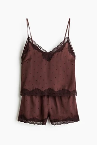 Lace-Trimmed Satin Pajamas