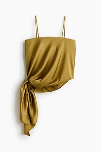 Draped-Panel Satin Strappy Top