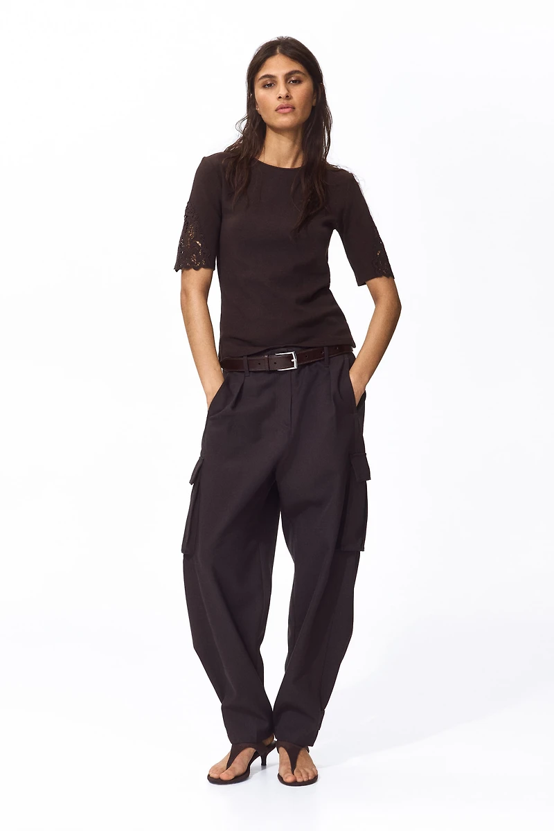 Ribbed Lace-Inset Top