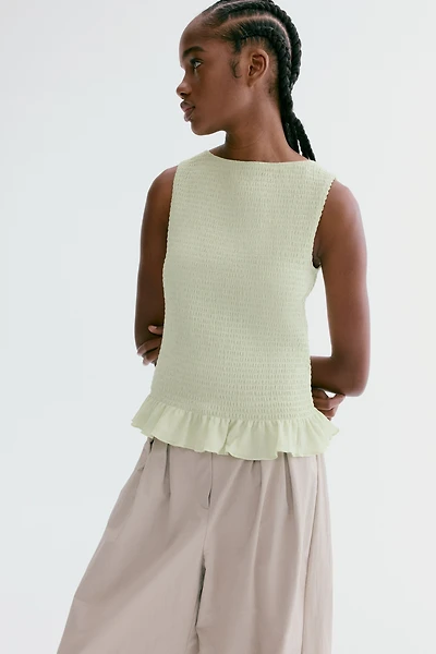 Smocked Boat-Neck Top