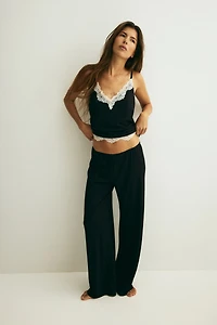 Lace-Trimmed Ribbed Pajamas