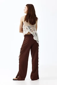 Bead-Detail Linen-Blend Pants