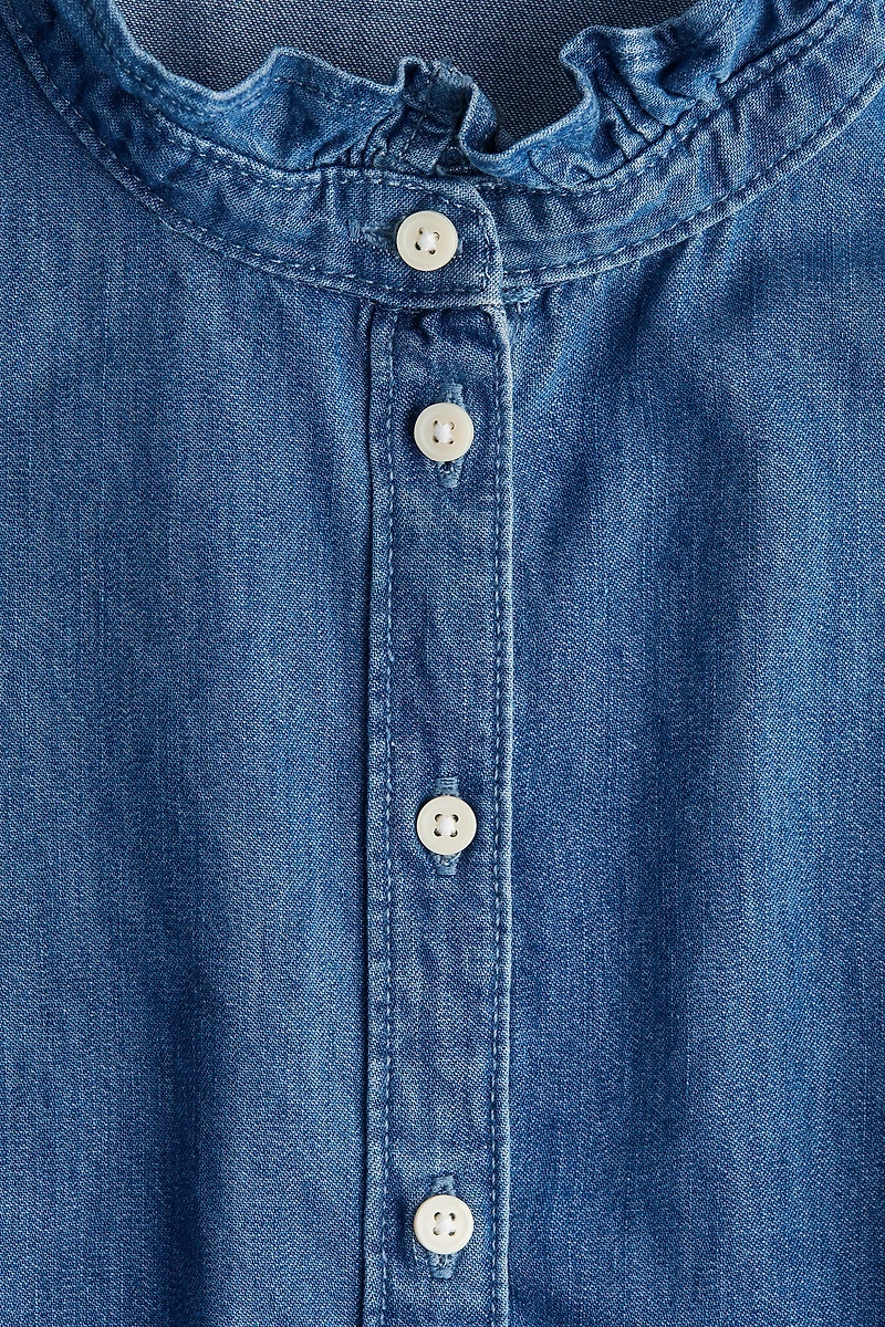 Ruffle-Trimmed Denim Blouse
