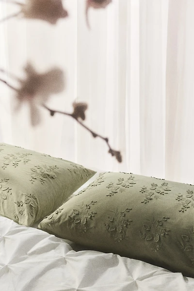 Embroidered-Detail Cotton Pillowcase