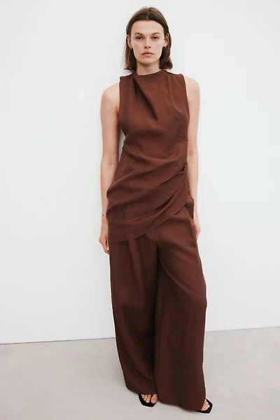 Wide-Leg Linen-Blend Pants