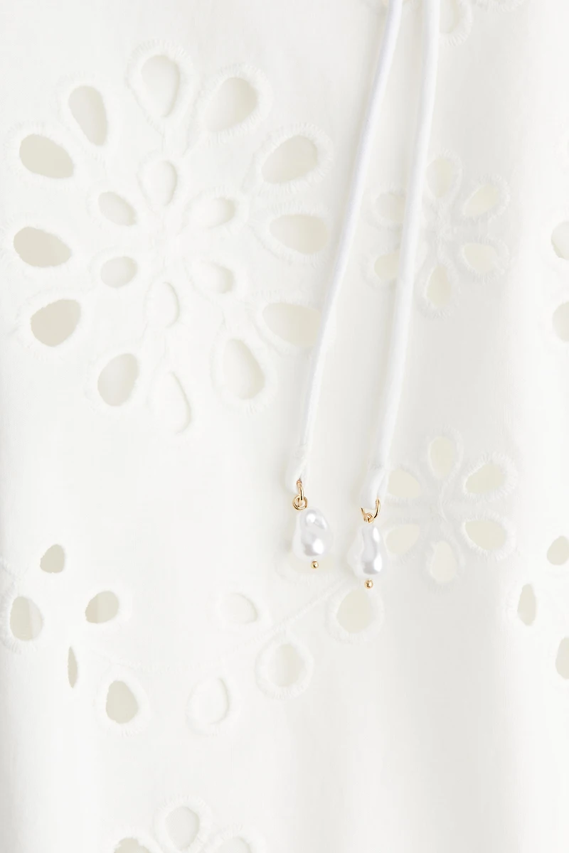 Eyelet Embroidered Tie-Shoulder-Strap Dress