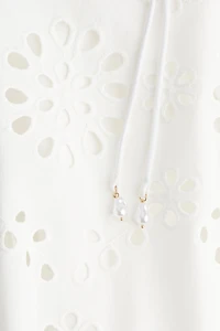 Eyelet Embroidered Tie-Shoulder-Strap Dress
