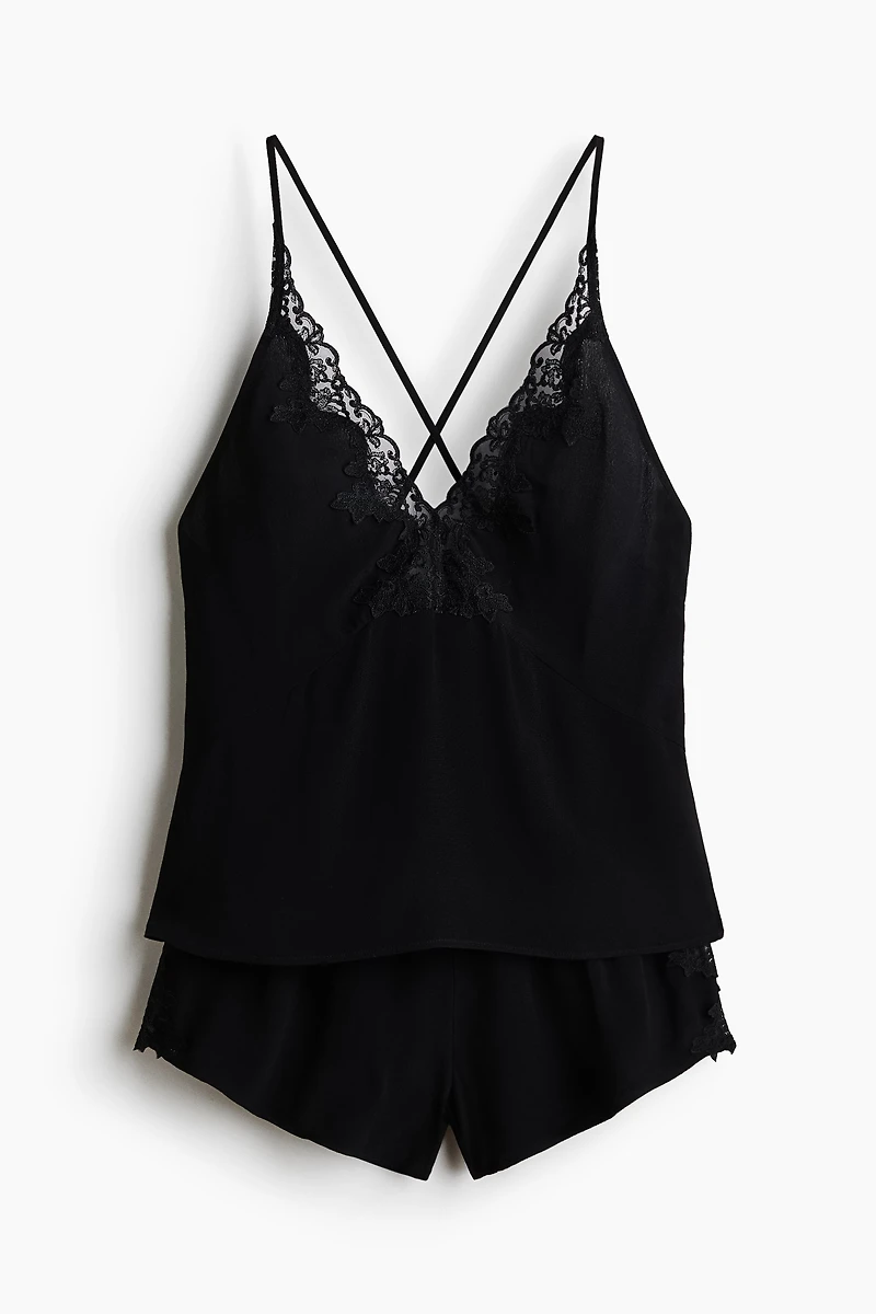 Lace-Trimmed Viscose Pajamas
