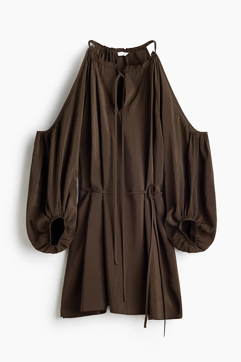 Balloon-Sleeved Open-Shoulder Dress