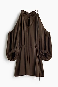 Balloon-Sleeved Open-Shoulder Dress