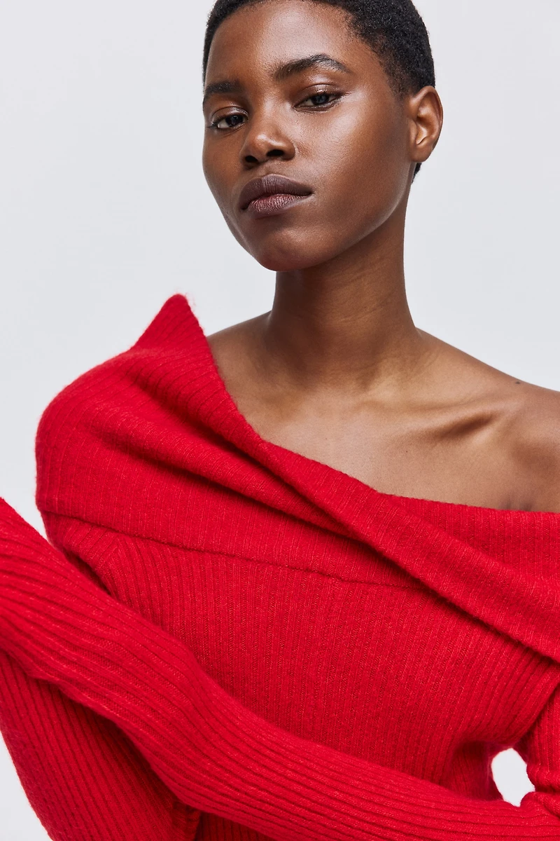 Rib-Knit Off-the-Shoulder Dress