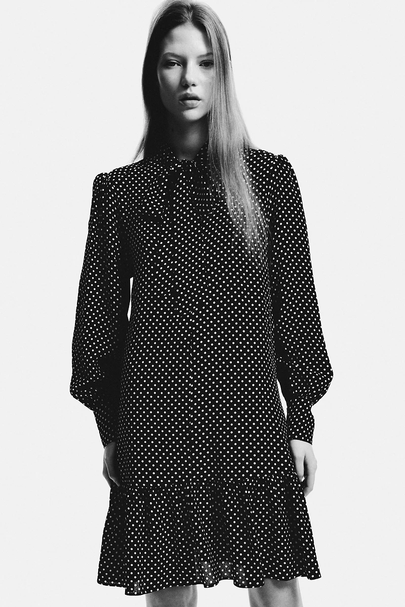 Bow-Collar Tunic Dress