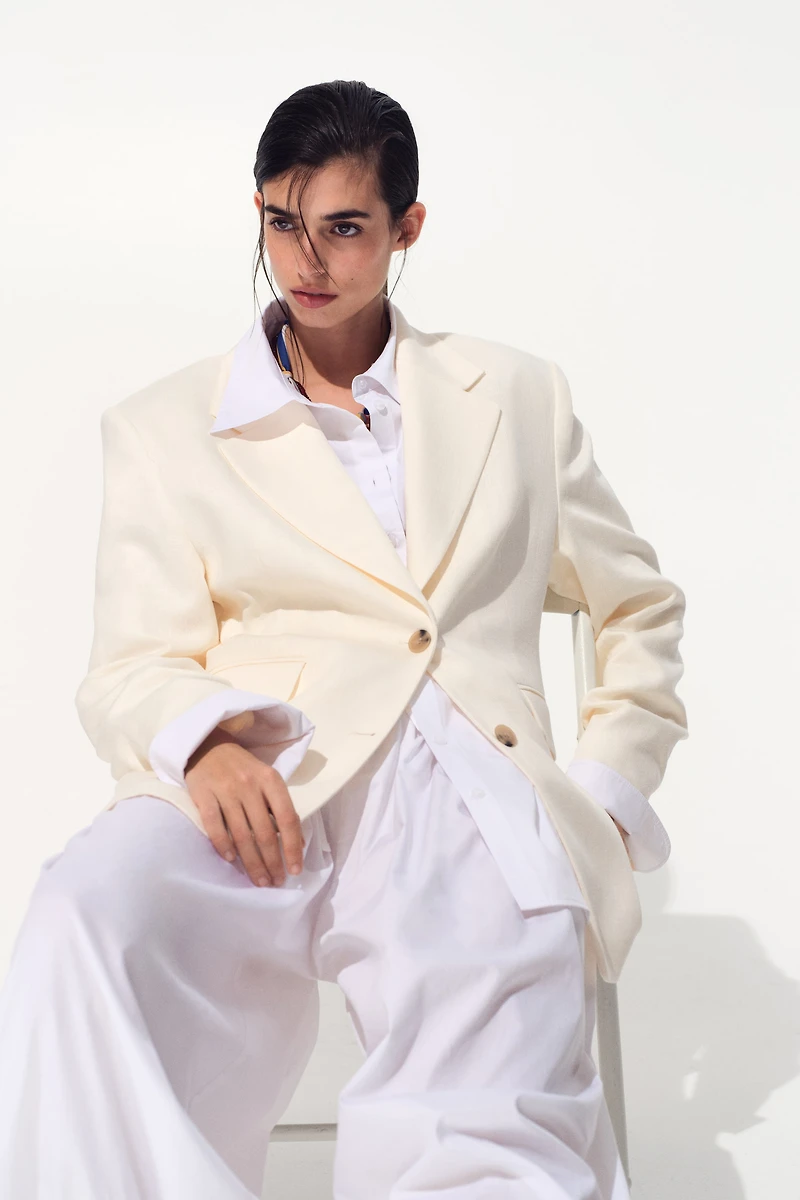 Single-Breasted Linen-Blend Blazer