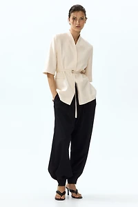Short-Sleeved Linen-Blend Jacket