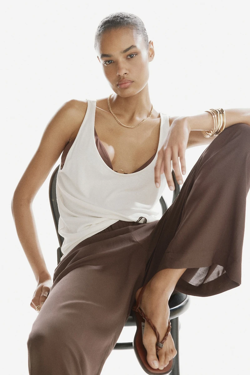 Wide-cut Pull-on Pants