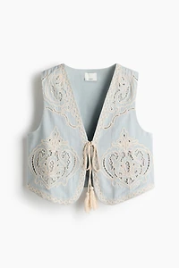 Linen-Blend Vest with Eyelet Embroidery