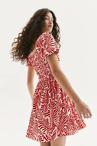 Smocked-Bodice Crinkled Dress