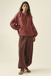 Linen Blouse with Eyelet Embroidery