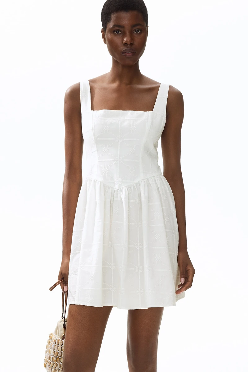 Embroidered Dress with Flared Skirt