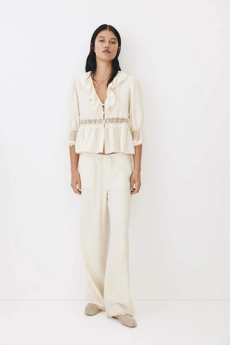 Lace-Trimmed Drawstring Pants