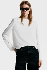 Bead-Embroidered Cowl-Back Blouse