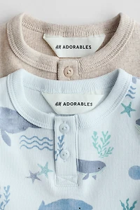 Lot de 2 T-shirts en coton avec encolure boutonnée