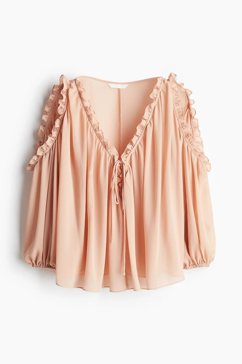 Open-Shoulder Chiffon Blouse