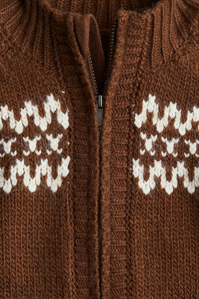 Jacquard-Knit Cardigan with Zipper