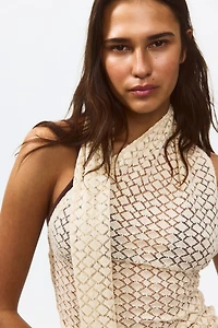 Crochet-Look Scarf-Collar Top