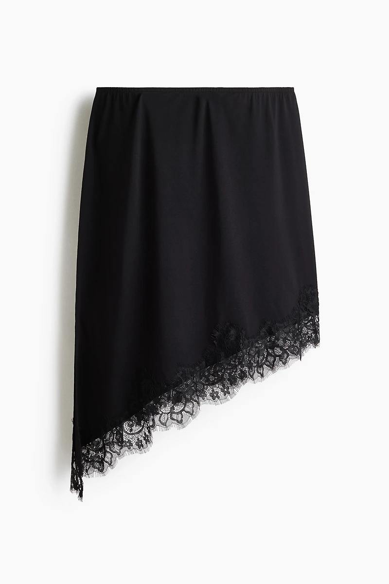 Asymmetric Lace-Trimmed Skirt