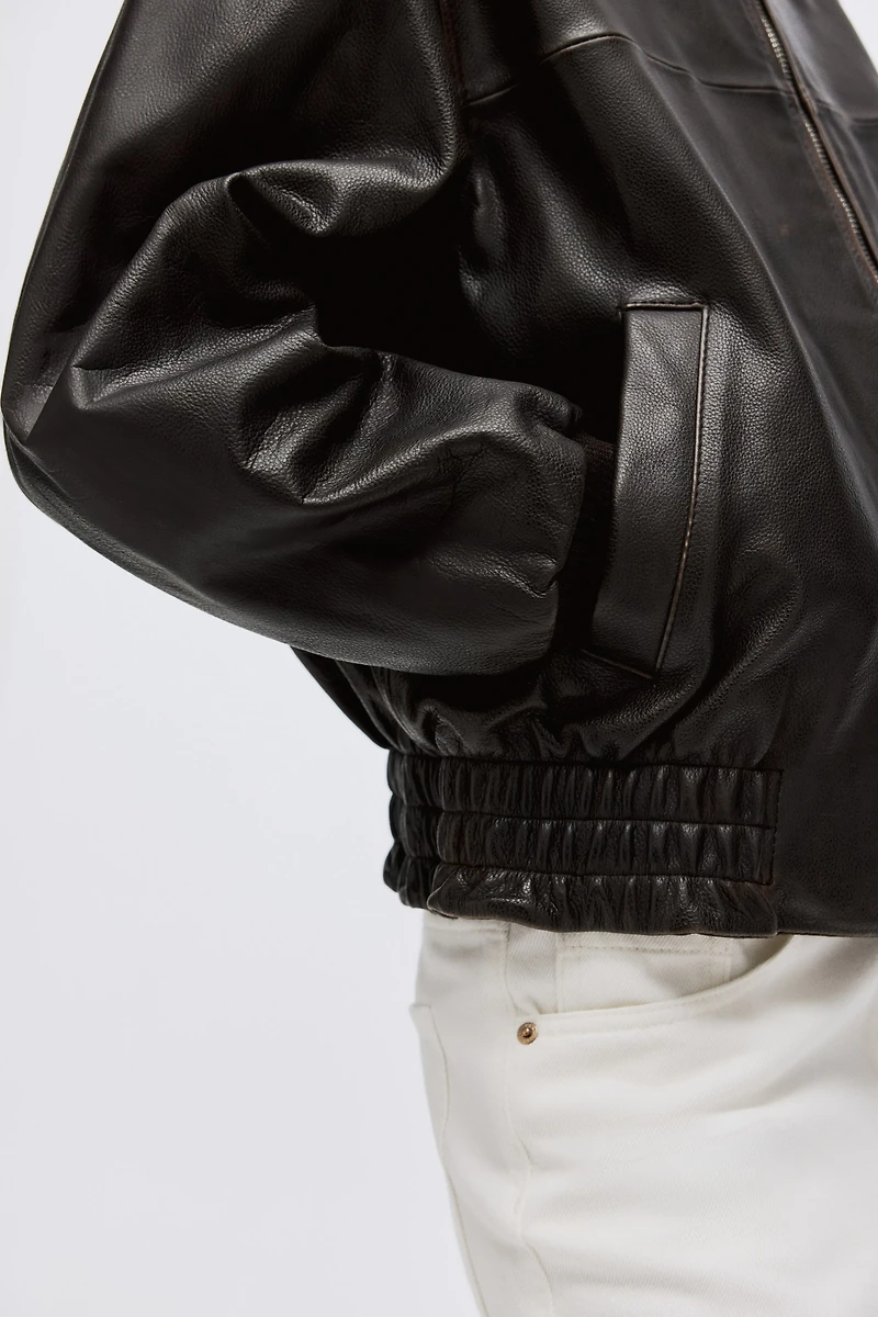 Leather bomber jacket