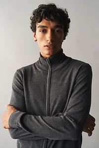 Slim Fit Merino Wool Cardigan with Zipper