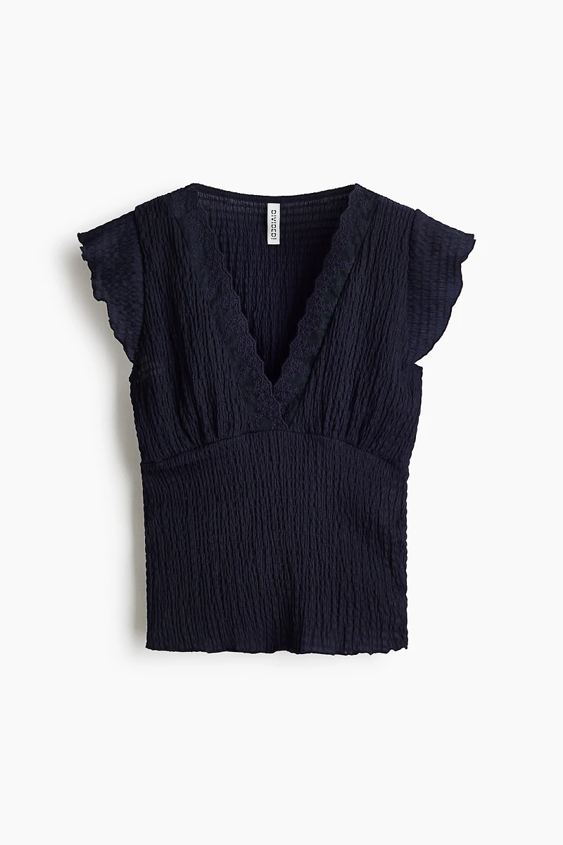 Lace-Trimmed Smocked Top