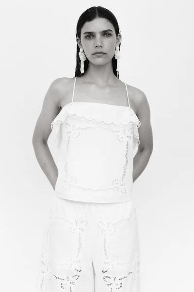 Strappy Top with Eyelet Embroidery
