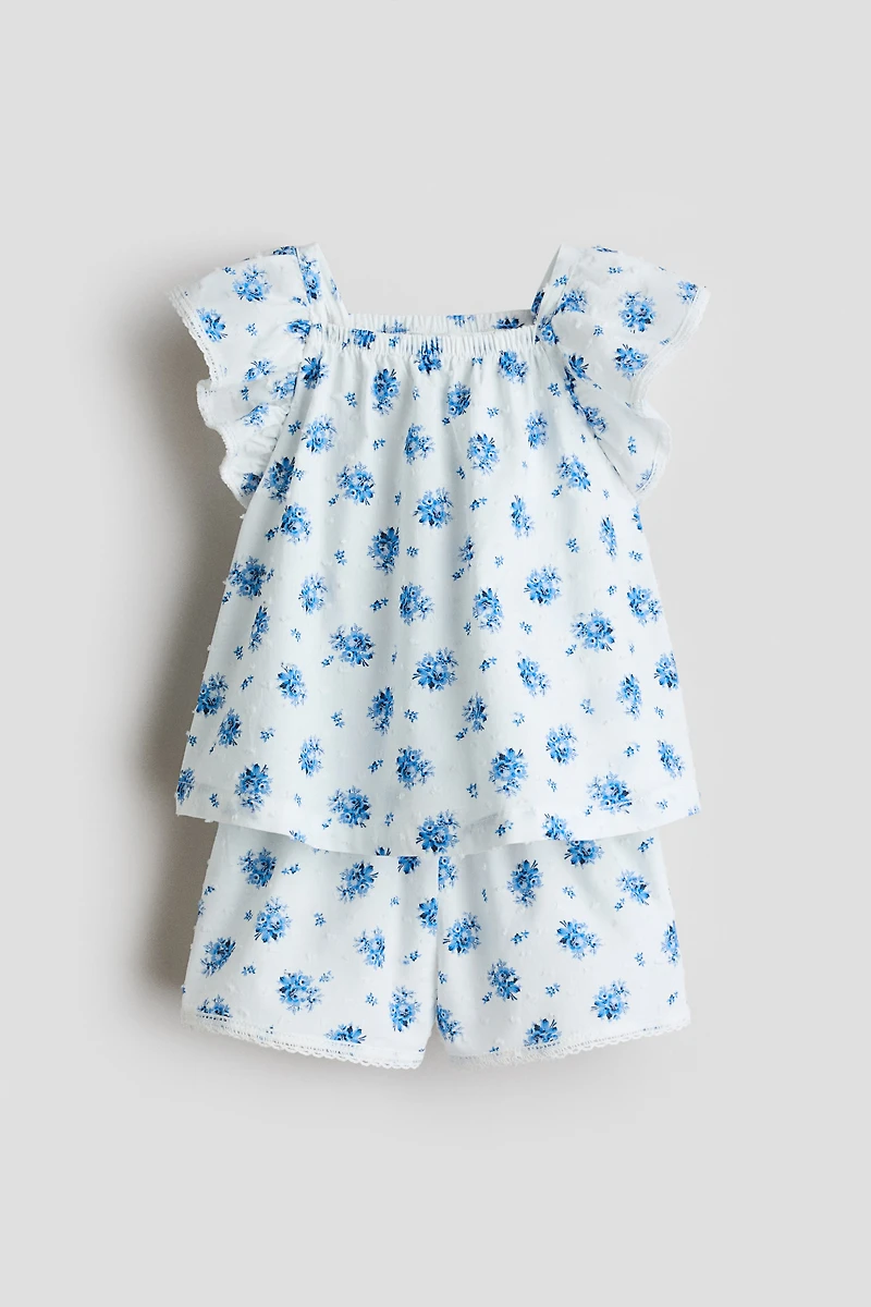 Ensemble 2 pièces en plumetis avec imprimé fleuri